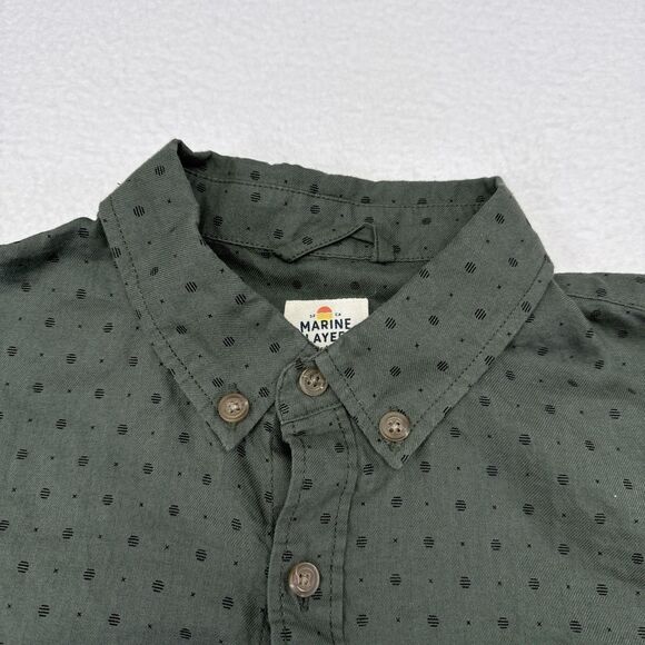 Marine Layer Button Down Shirt Mens Size Medium Green Polka Dot Casual Geometric - Picture 3 of 9